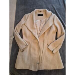 GUESS Women's Asymmetrical Zipper Wool Blend Ivory Office Overcoat Size XL